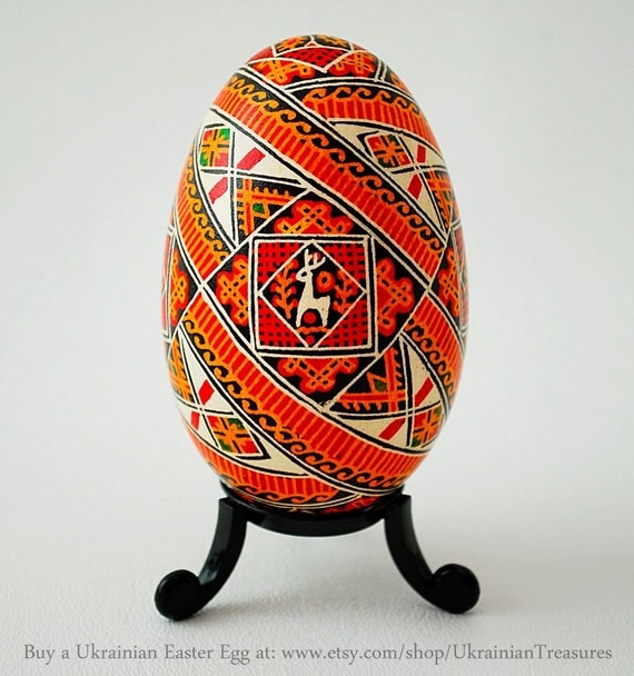 Hutsul Pysanka Egg - Ukrainian Highlander Pysanky Art - Real Handmade Traditional Ukrainian Goose Egg