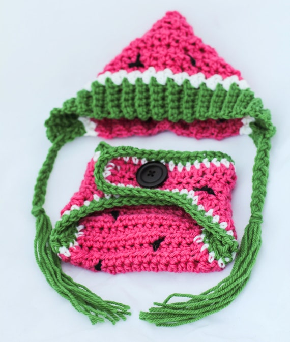 Newborn Crochet Hat and Diaper Cover Watermelon Set 