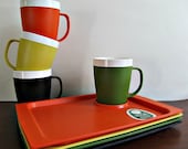 Plastic Snack Trays & Mugs - Acca Ware by David Douglas -  Set of 4 - Multicolor, Camping, Picnic, Travel, Summer Entertaining, Father's Day