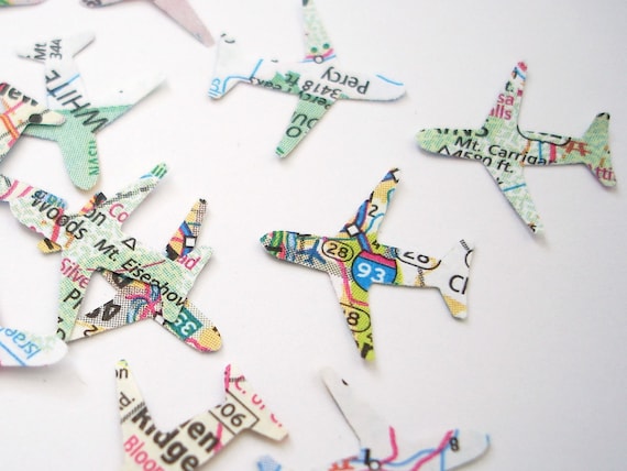 500 Mini Airplanes Map Atlas punch die cut confetti scrapbook embellishments - No191
