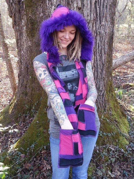 Cheshire Cat Scoodie, Patchwork Scoodie, Hippie Hood, Dreadlocks, Dread Hood, Patchwork Clothes, Hula Hoop, Festival