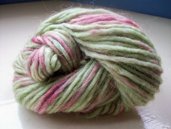 Hand painted yarn 50g soft sage green old rose by SpinningStreak