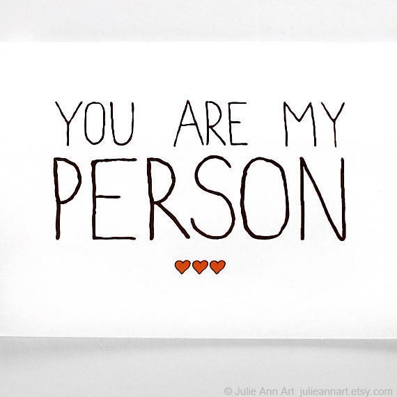 Anniversary Card. You Are My Person. Black with Red Hearts.