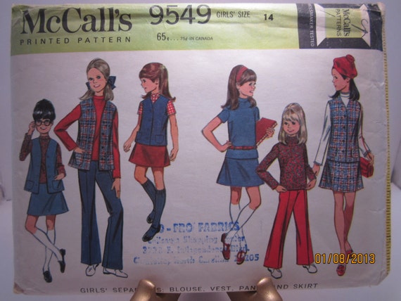 1968 McCalls 9549 Girls printed pattern set