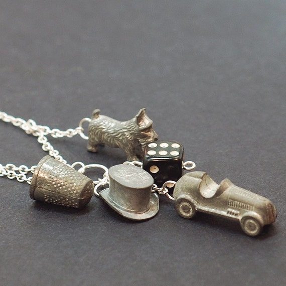 Monopoly Jewelry Upcycled Game Token Charm Necklace by Tanith