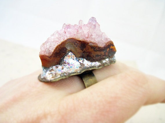 Kiss the Ground 3. Raw Amethyst crystal on chunky oxidized ring.