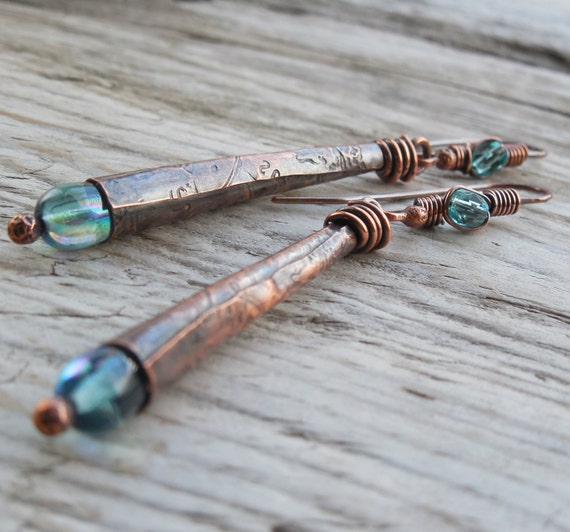 Sea Green Glass Lily Bud Earrings with Antiqued by lunedesigns
