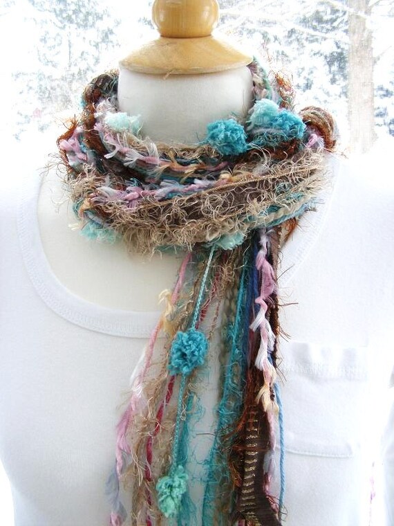 Long Skinny Fuzzy Fiber Layered Scarf or Belt in by meiguidesigns