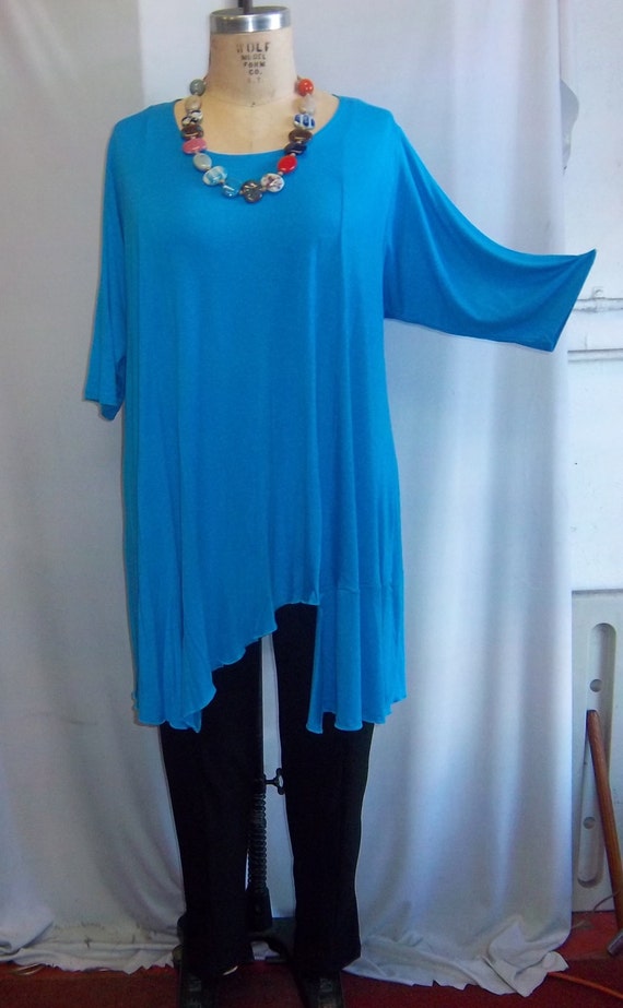 Coco and Juan Plus Size Asymmetric Tunic  Top Aqua Knit Size 2 (fits 3X,4X)   Bust 60 inches