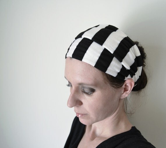 Black and White Striped Head Scarf - Hair Wrap - Headband by MegansMenagerie on Etsy