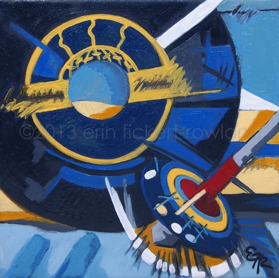 Modern Abstract Vinyl Record Still Life Painting- Spin It Like a Top- Original Oil on Canvas by Erin Fickert-Rowland