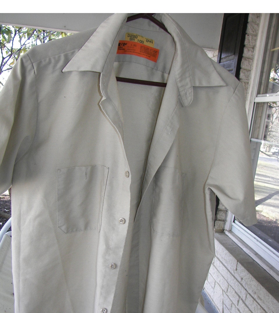 UniFirst Mens Uniform Work Shirt Tan sz L Durable Press | eBay