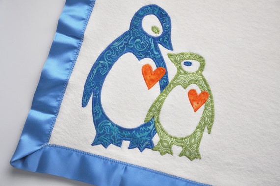 Organic Baby Boy Penguin Baby Blanket -- Toddler Size -- Personalized Free
