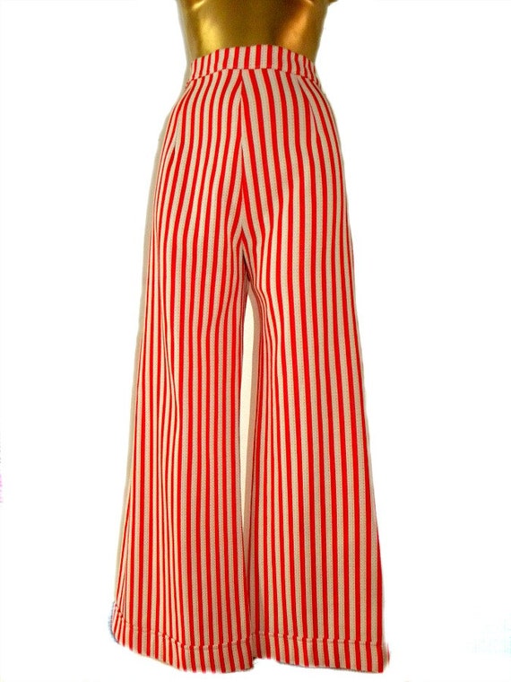 Vintage Original 70s Red and White stripe Flares loons bell bottoms pants trousers flared glam rock high waisted striped biba rocker