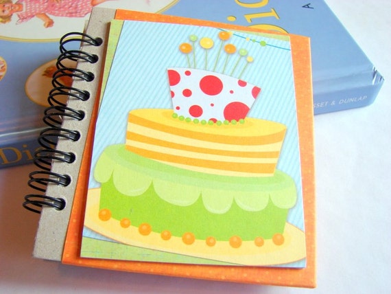 Mini Notebook  Birthday Cake in Orange and Green  by mimiandlucy