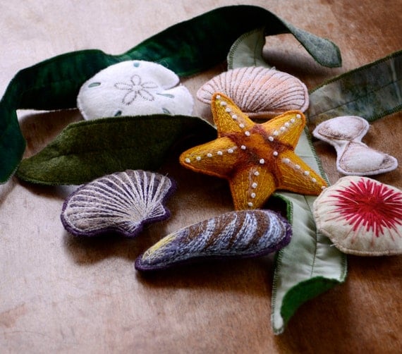 Summer Ocean Toys. Felt Seashell Nature Montessori Toys from Aly Parrott on Etsy. Made to order.