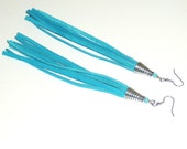 Long Turquoise Blue Suede Leather Tassel  Earrings