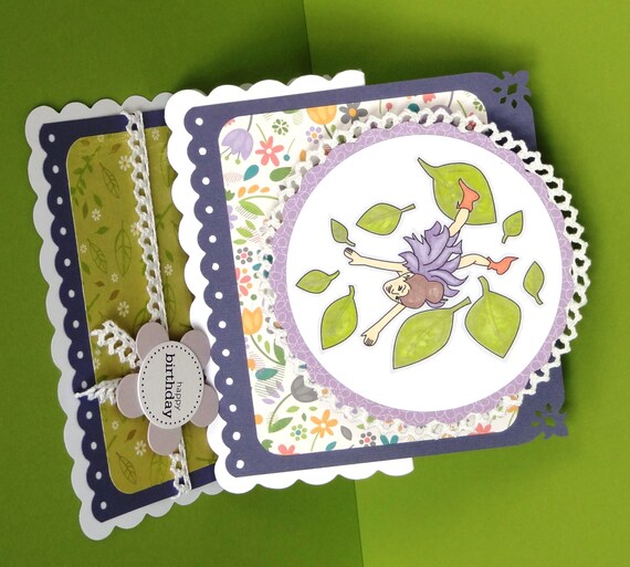 Handmade Tumbling Leaves Fairy Easel card with by pollypurplehorse