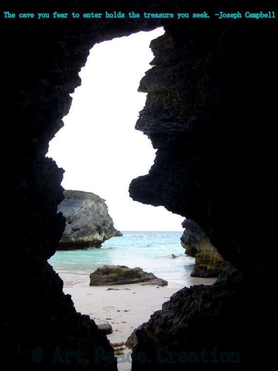 Seek your Cave - seek treasure - joseph campbell - turquoise ocean - original travel / nature photography - wall art 8x10