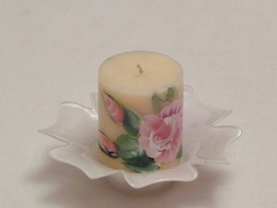 Candle - handpainted roses