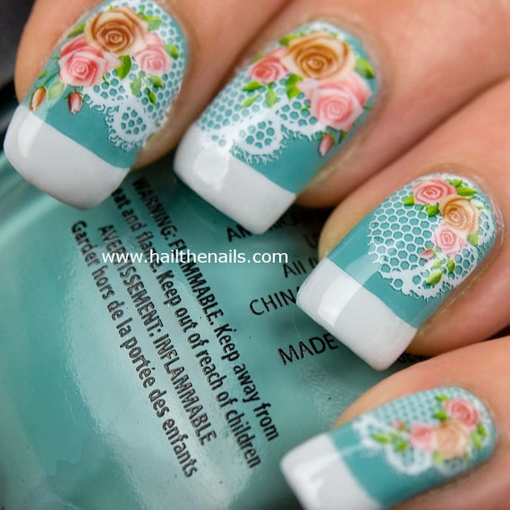 Vintage Rose & Lace Nail Art Water Transfer Decal YD007