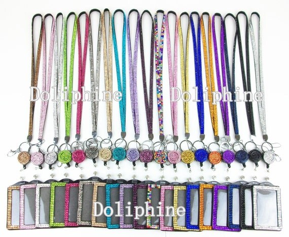 Mix-Colors Rhinestone LANYARDs with Retractable Reel and Horizontal Badge Holder