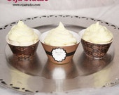 Cupcake Wrapper- Damask - Chocolate- Brown DIY - Printable- Editable Text