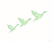 Mint Flying Ducks - Watercolor Painting - Art Print - available in 2 sizes 4x6 and 5x7