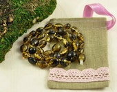 Baltic Amber Baby teething necklace Green, polished, BIG olive beads in Lovely Linen gift bag