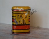 Vintage Tin Container, Vintage Coffee Tin, Red and Gold Stripes