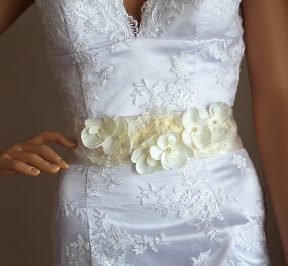 Bridal orchid lace sash cream orchids with by OliniBridalSashes