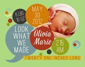 Custom Digital Baby Boy or Baby Girl Photo Birth Announcement, 5x7 PRINTABLE - BA7: Look What We Made