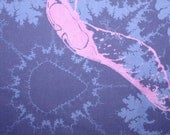 Fabric by the Yard amethyst purple cotton, silk screened yardage in pearled pink maple tree pods and purple digital tie dye pattern