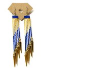 Handmade Blue and Gold Spike Dangle Peyote Earrings, Jewelry Gift