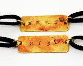 His and Hers Pendant Bracelets, Matching Couple Bracelets, 2 Sided, ELEGANT Writing, Personalized, Metal Leather Chain Bracelet