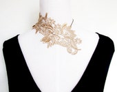 SALE lace bib necklace large oversized beige venise lace flower victorian choker gothic pearl chain short necklace