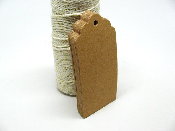 20 Scalloped Edge Brown Kraft Gift Tags, Blank Kraft Tags with Kraft Paper Ties