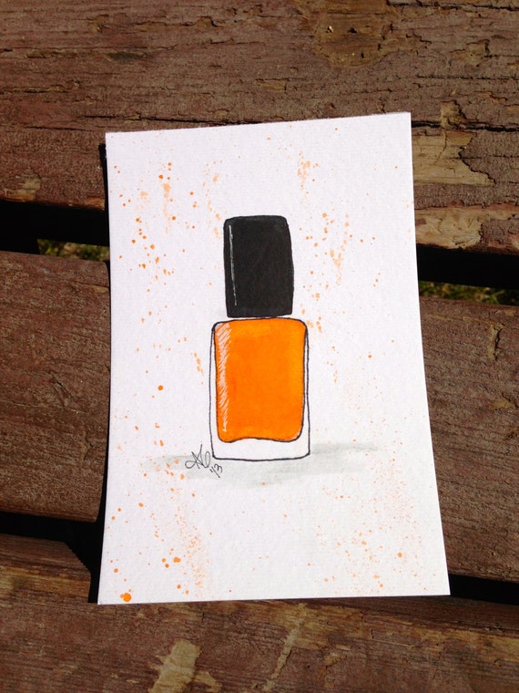 Original 4x6 Nail Polish Illustration in Orange Original 4x6 Nail Polish Illustration in Orange