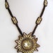 Super Duo Necklace,Pendant Shadow Cabochon Crystal,Brown,Creme Flower