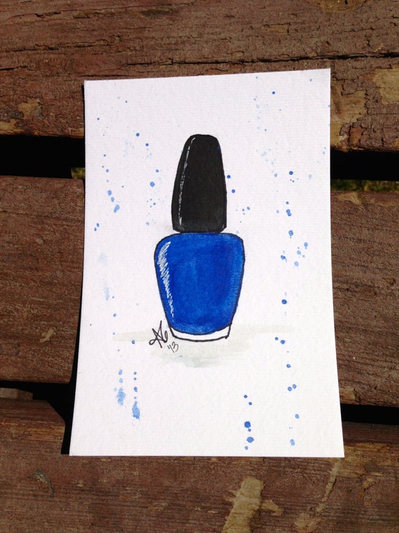 Original 4x6 Blue Nail Polish Illustration Original 4x6 Blue Nail Polish Illustration