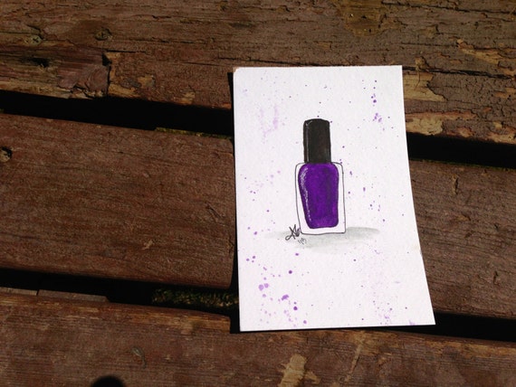 Original 4x6 Purple Nail Polish Bottle Illustration Original 4x6 Purple Nail Polish Bottle Illustration
