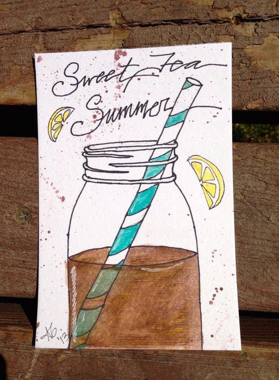Original 4x6 Sweet Tea Summer Mason Jar Illustration Original 4x6 Sweet Tea Summer Mason Jar Illustration