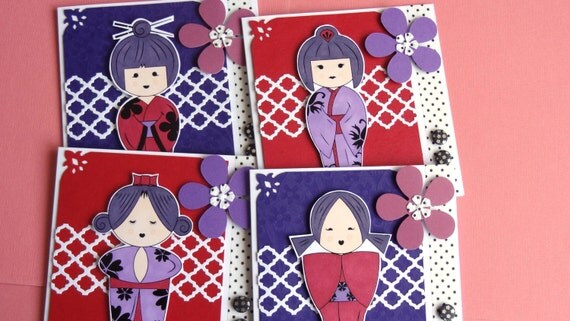 Set of 4 handmade Luxury Oriental Japanese by pollypurplehorse