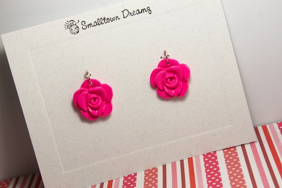 Hot Pink Polymer Clay Pendants/Charms(Set of 2)