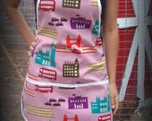 London town pink- lightweight canvas full size apron, one size fits all, great holiday gift and stocking stuffer