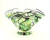 Hand Blown Art Glass Bowl - Freeform - Emerald Green, Apple Green, White, and Black - ParadiseArtGlass