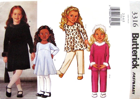 Girls Top A Line Dress & Pants Sewing Pattern Butterick 3316 UNCUT Size 2 3 4 5