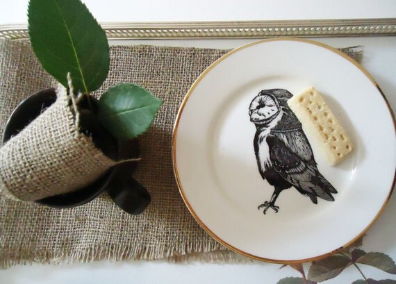 Barn Owl Upcycled Vintage Side Plate