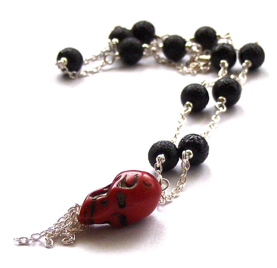 Red Skull Necklace by beadingshaz on Etsy