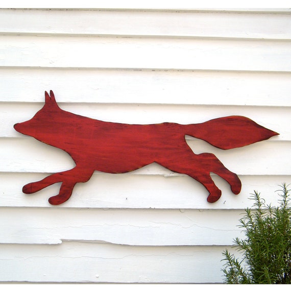 Fox Wooden Sign Red Running Large Scale Shabby Chic Cottage Woodland